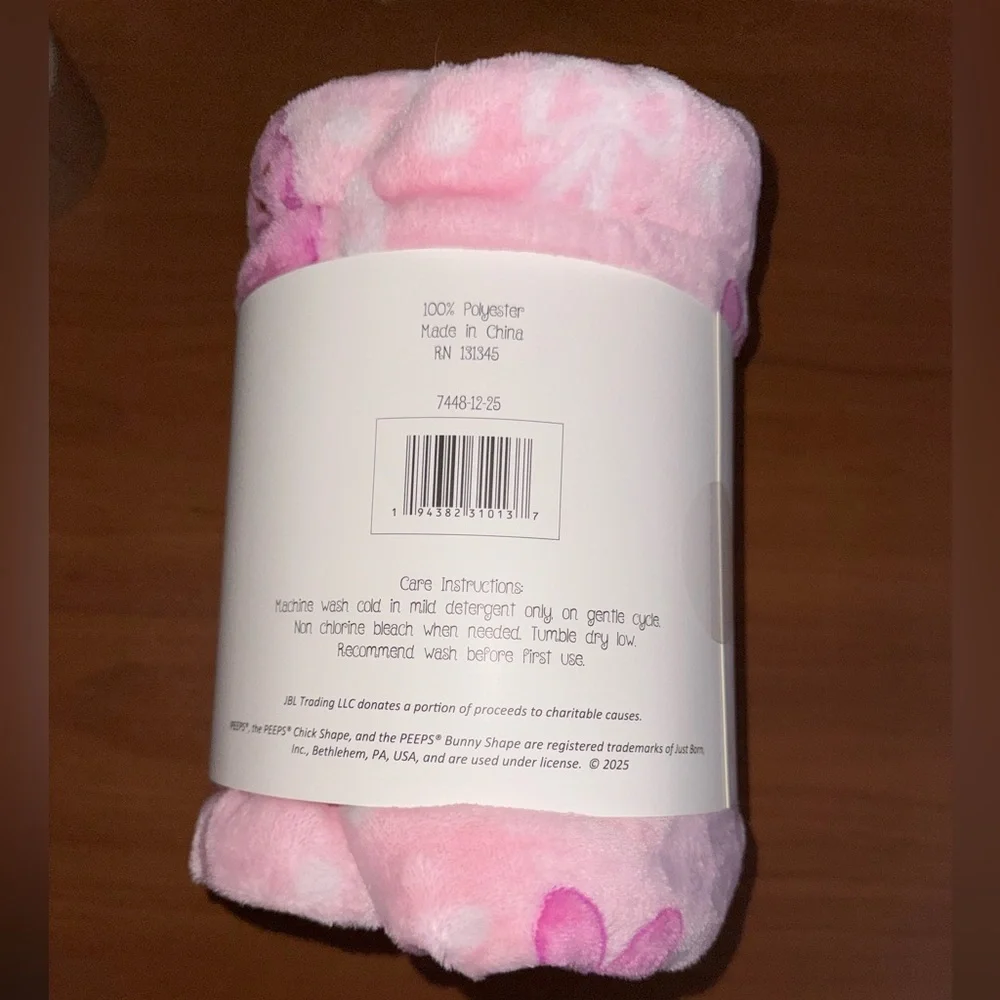 PEEPS Happy Easter Pink Plush Blanket / Throw with Bunnies, Bows and Dots.